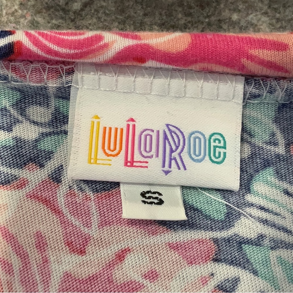 LuLaRoe Azure Pink & Blue A-Line Midi Skirt Floral Butterfly Rare Size Small S - Picture 3 of 5